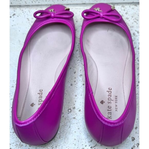 Kate Spade Pink Leather Ballet Flats Willia Bow Gold Spade Charm Shoes Sz 5.5 - Picture 6 of 13